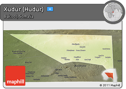 Physical Panoramic Map of Xudur (Hudur), darken