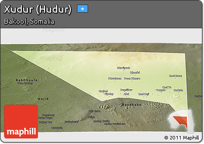 Physical Panoramic Map of Xudur (Hudur), darken