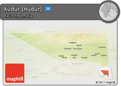 Physical Panoramic Map of Xudur (Hudur), lighten