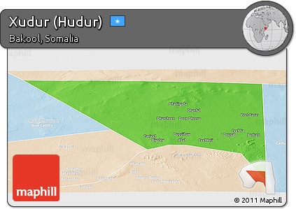 Political Panoramic Map of Xudur (Hudur), lighten