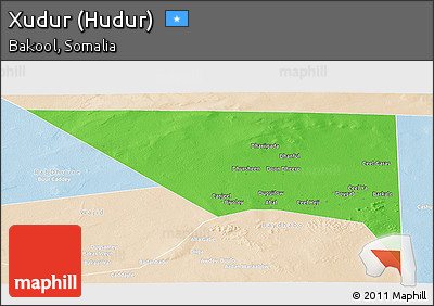 Political Panoramic Map of Xudur (Hudur), lighten