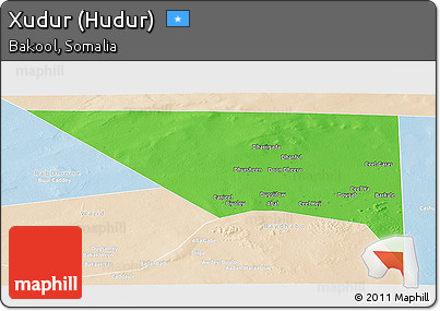 Political Panoramic Map of Xudur (Hudur), lighten