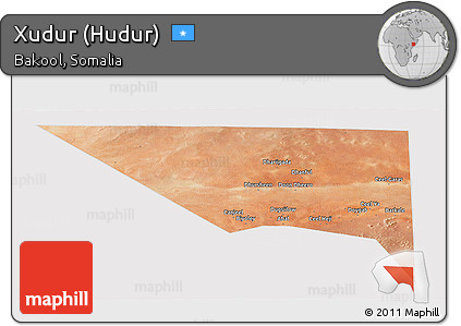 Satellite Panoramic Map of Xudur (Hudur), cropped outside