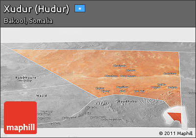 Satellite Panoramic Map of Xudur (Hudur), desaturated