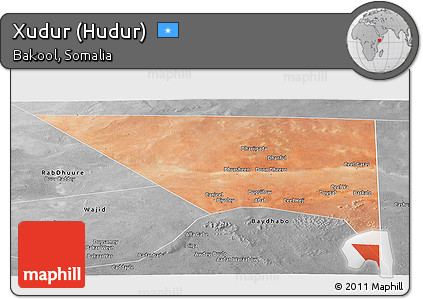 Satellite Panoramic Map of Xudur (Hudur), desaturated