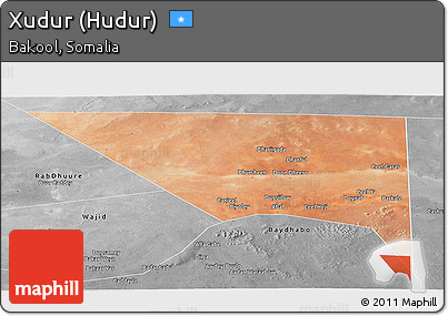 Satellite Panoramic Map of Xudur (Hudur), desaturated