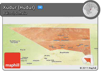 Satellite Panoramic Map of Xudur (Hudur), physical outside
