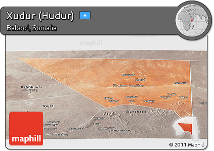 Satellite Panoramic Map of Xudur (Hudur), semi-desaturated