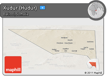 Shaded Relief Panoramic Map of Xudur (Hudur), lighten