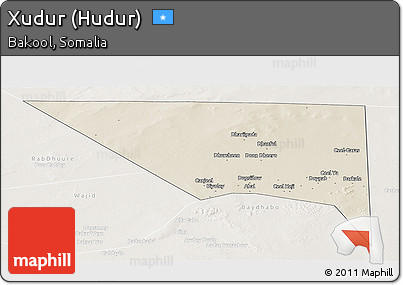 Shaded Relief Panoramic Map of Xudur (Hudur), lighten