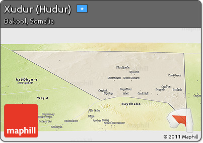 Shaded Relief Panoramic Map of Xudur (Hudur), physical outside