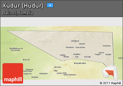 Shaded Relief Panoramic Map of Xudur (Hudur), physical outside