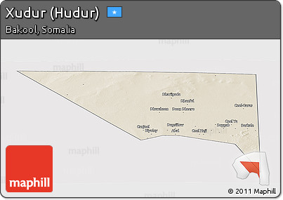Shaded Relief Panoramic Map of Xudur (Hudur), single color outside