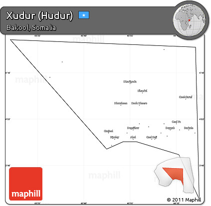 Blank Simple Map of Xudur (Hudur), cropped outside