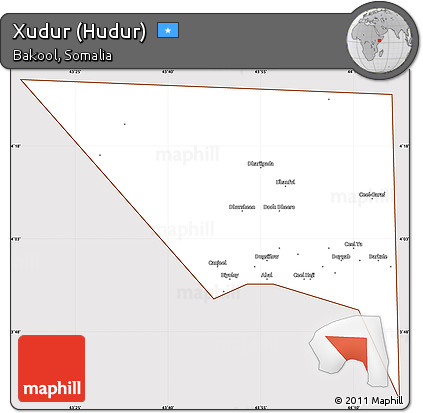 Classic Style Simple Map of Xudur (Hudur), cropped outside