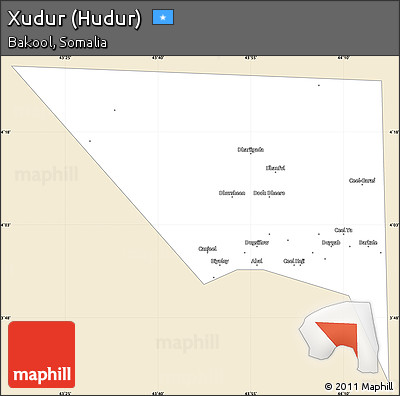 Classic Style Simple Map of Xudur (Hudur), single color outside