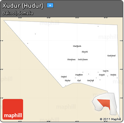 Classic Style Simple Map of Xudur (Hudur), single color outside