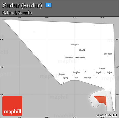 Gray Simple Map of Xudur (Hudur), single color outside
