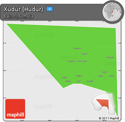 Political Simple Map of Xudur (Hudur), single color outside