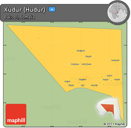 Savanna Style Simple Map of Xudur (Hudur), single color outside