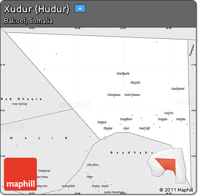Silver Style Simple Map of Xudur (Hudur)