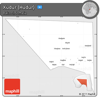 Silver Style Simple Map of Xudur (Hudur), single color outside