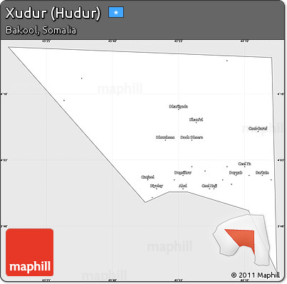 Silver Style Simple Map of Xudur (Hudur), single color outside