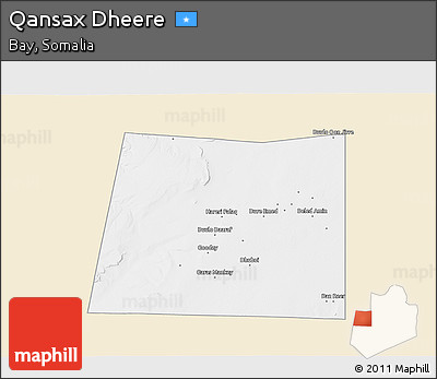 Classic Style 3D Map of Qansax Dheere, single color outside