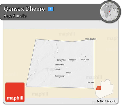 Classic Style 3D Map of Qansax Dheere, single color outside