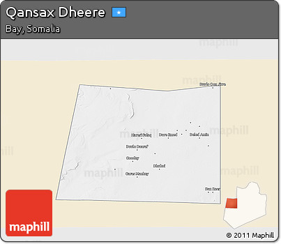 Classic Style 3D Map of Qansax Dheere, single color outside