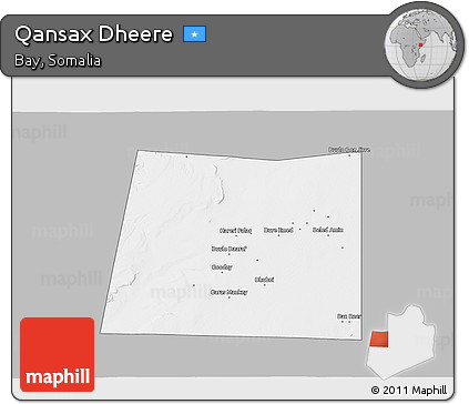 Gray 3D Map of Qansax Dheere, single color outside