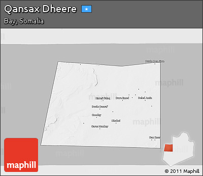 Gray 3D Map of Qansax Dheere, single color outside