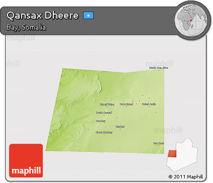 Physical 3D Map of Qansax Dheere, cropped outside