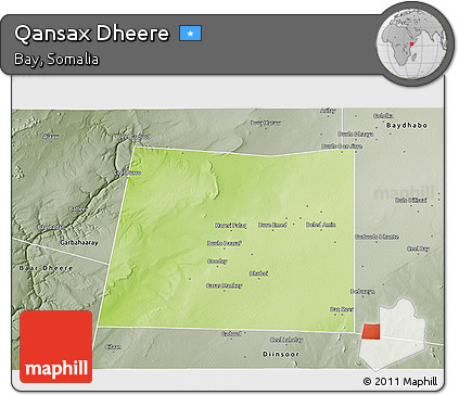 Physical 3D Map of Qansax Dheere, semi-desaturated