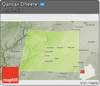 Physical 3D Map of Qansax Dheere, semi-desaturated
