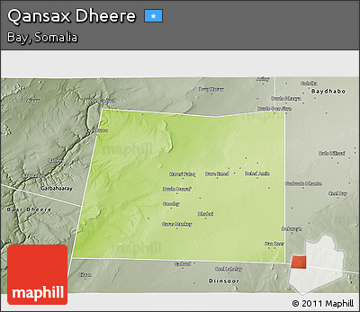Physical 3D Map of Qansax Dheere, semi-desaturated