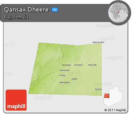 Physical 3D Map of Qansax Dheere, single color outside