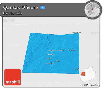 Political 3D Map of Qansax Dheere, cropped outside
