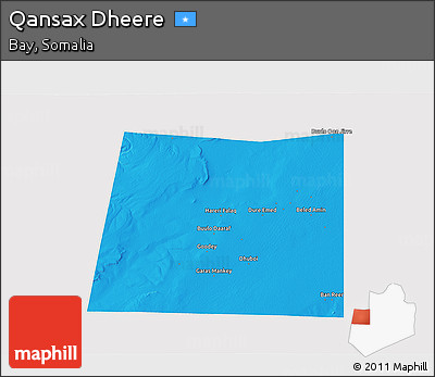 Political 3D Map of Qansax Dheere, cropped outside