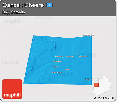 Political 3D Map of Qansax Dheere, cropped outside
