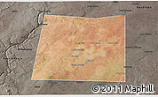 Satellite 3D Map of Qansax Dheere, darken, semi-desaturated