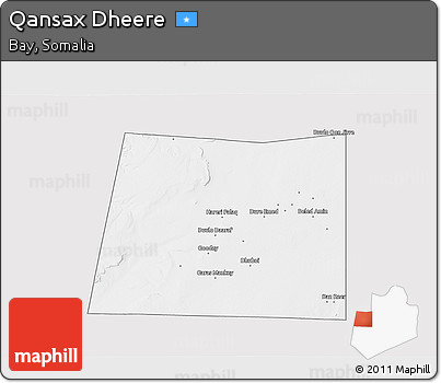 Silver Style 3D Map of Qansax Dheere, single color outside