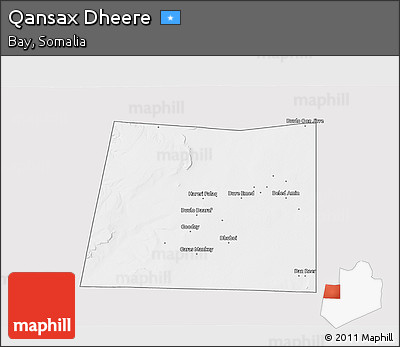 Silver Style 3D Map of Qansax Dheere, single color outside