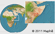 Satellite Location Map of Qansax Dheere, within the entire country