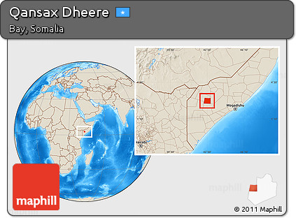 Shaded Relief Location Map of Qansax Dheere