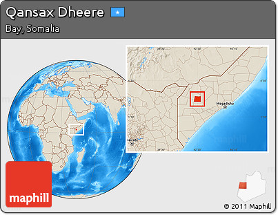 Shaded Relief Location Map of Qansax Dheere