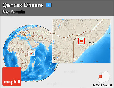 Shaded Relief Location Map of Qansax Dheere