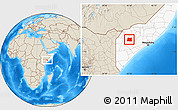 Shaded Relief Location Map of Qansax Dheere, highlighted country