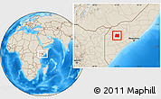 Shaded Relief Location Map of Qansax Dheere