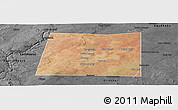 Satellite Panoramic Map of Qansax Dheere, darken, desaturated